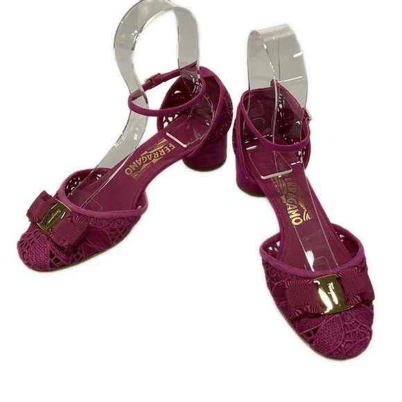 Salvatore Ferragamo - Fuchsia Pink Suede Chemical Fiber Women's Pumps 217-081625 - Picture 2 of 6